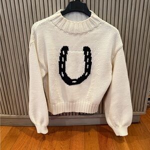 Maeve Cream Sweater with Black Horseshoe Design